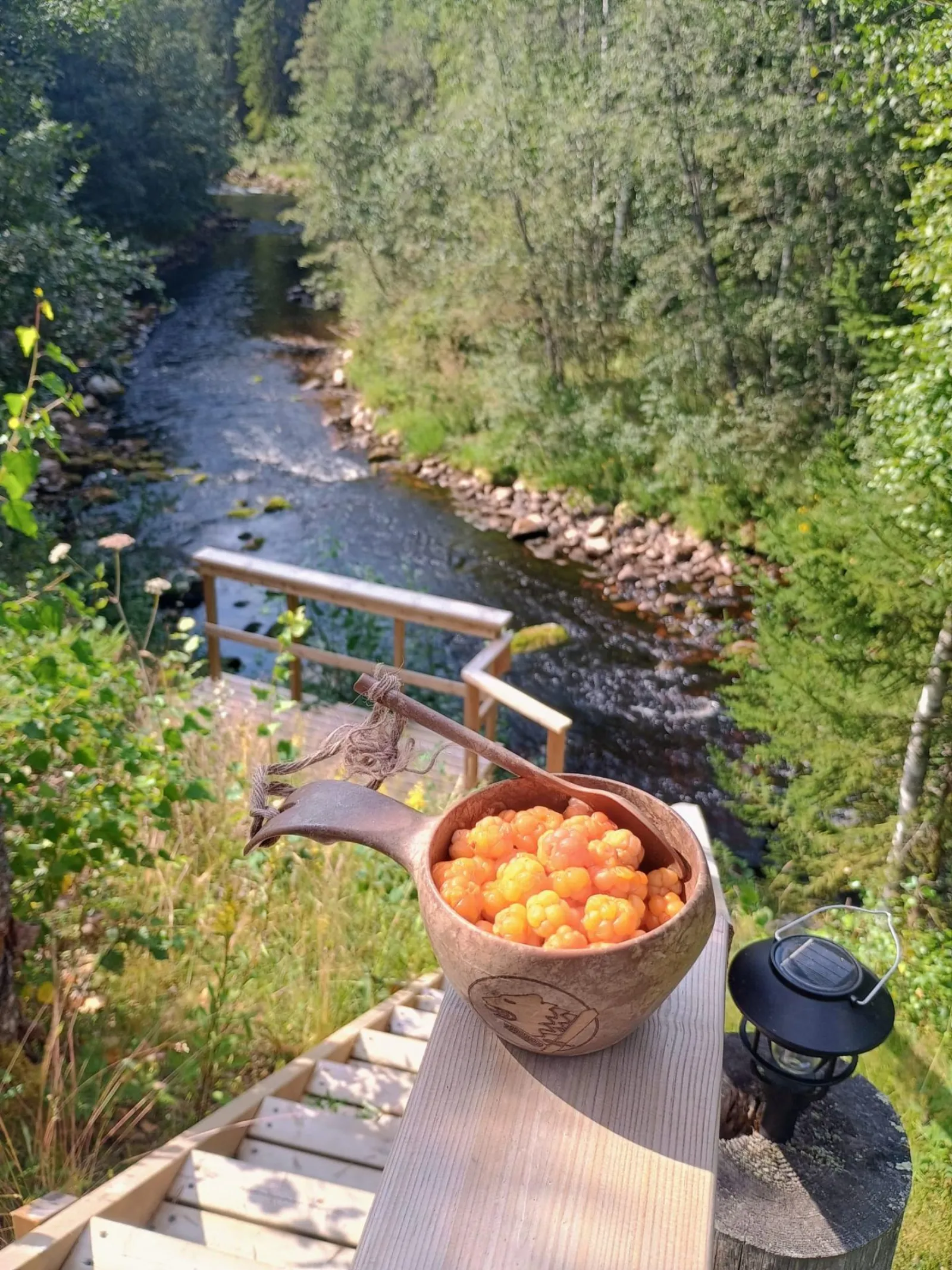 Hilloja kuksassa kosken rannalla
